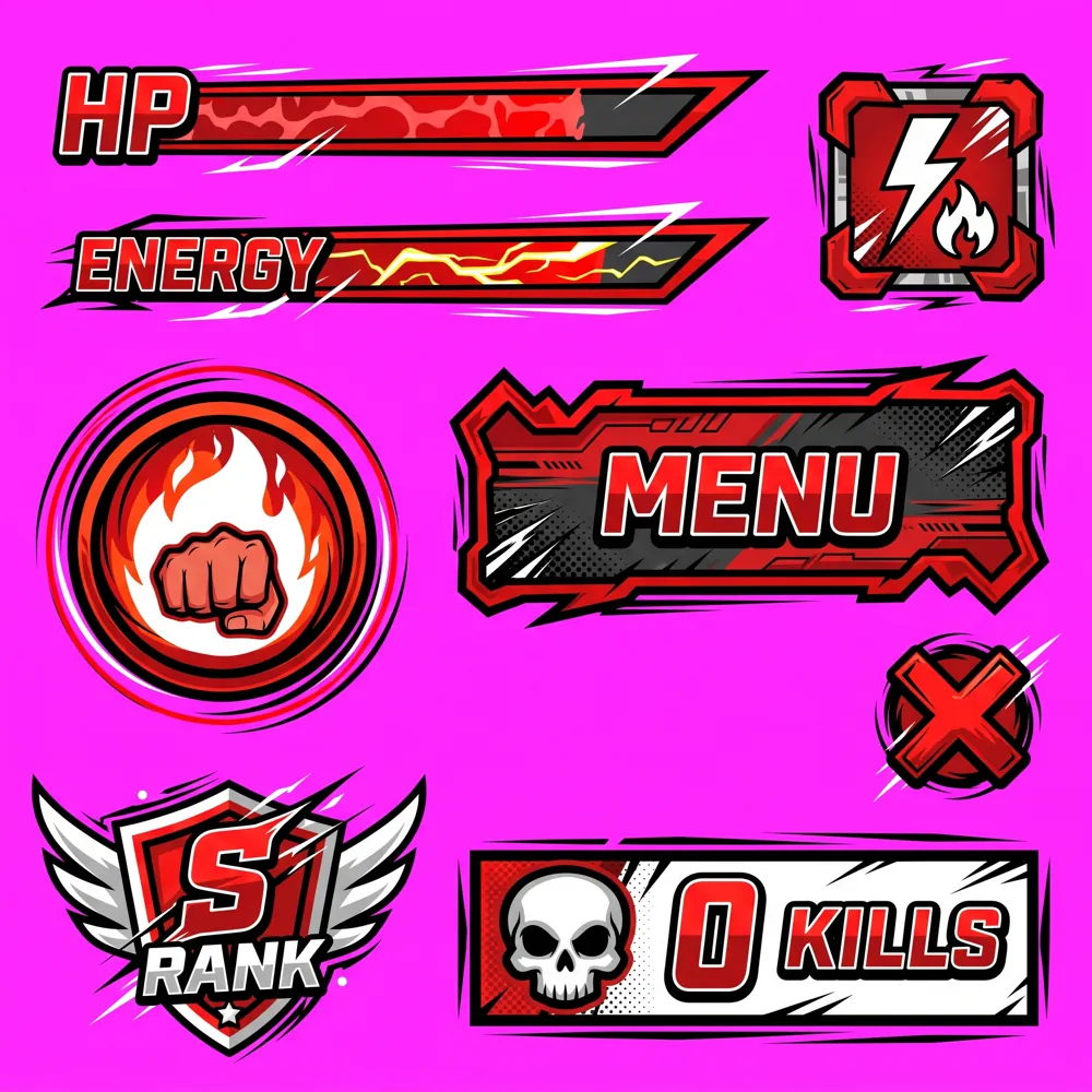Generated GUI sheet for an anime-style fighting arena with skills and ranks