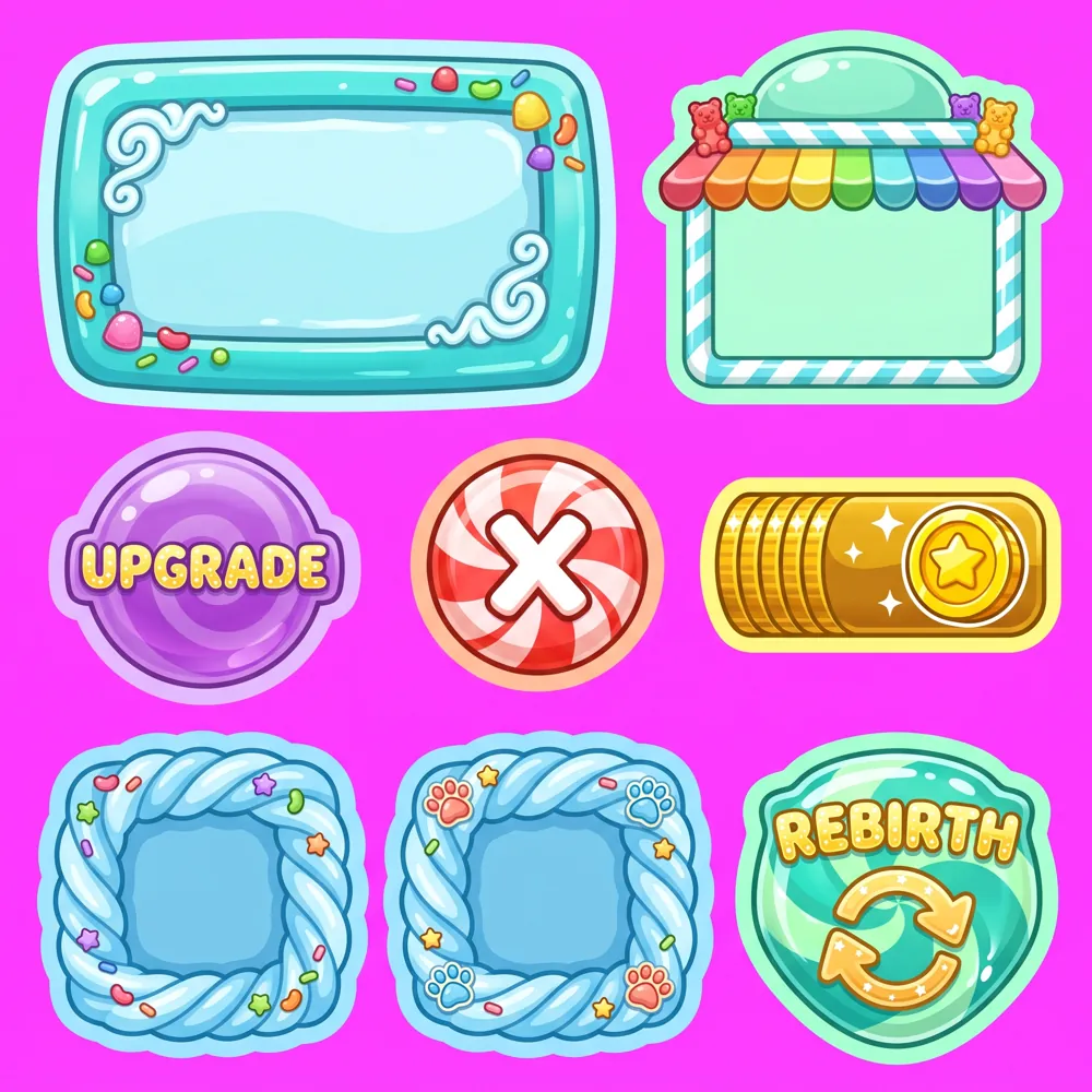 Generated GUI sheet for a pet hatching simulator on candy islands