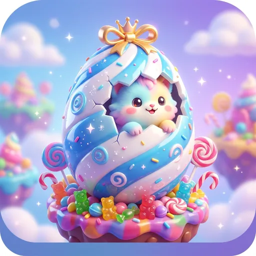 Matching 512 pixel game icon for a pet hatching simulator on candy islands