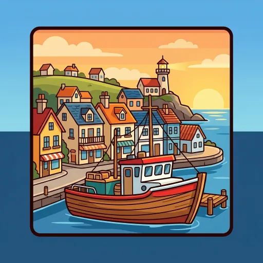 Matching 512 pixel game icon for a harbour town roleplay with boats and houses