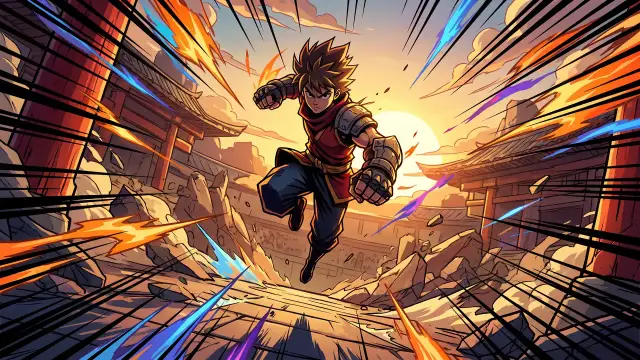 Cartoon thumbnail for an anime-style fighting arena