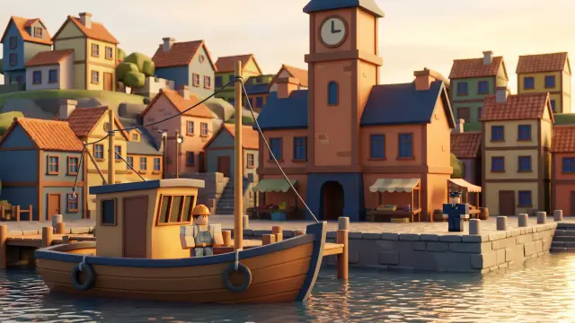 Render thumbnail for a harbour town roleplay with jobs, houses and boats